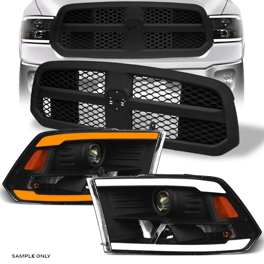 Switchback Sequential 13-18 Ram 1500 Blk LED Pro Headlights A+Matte M Grille