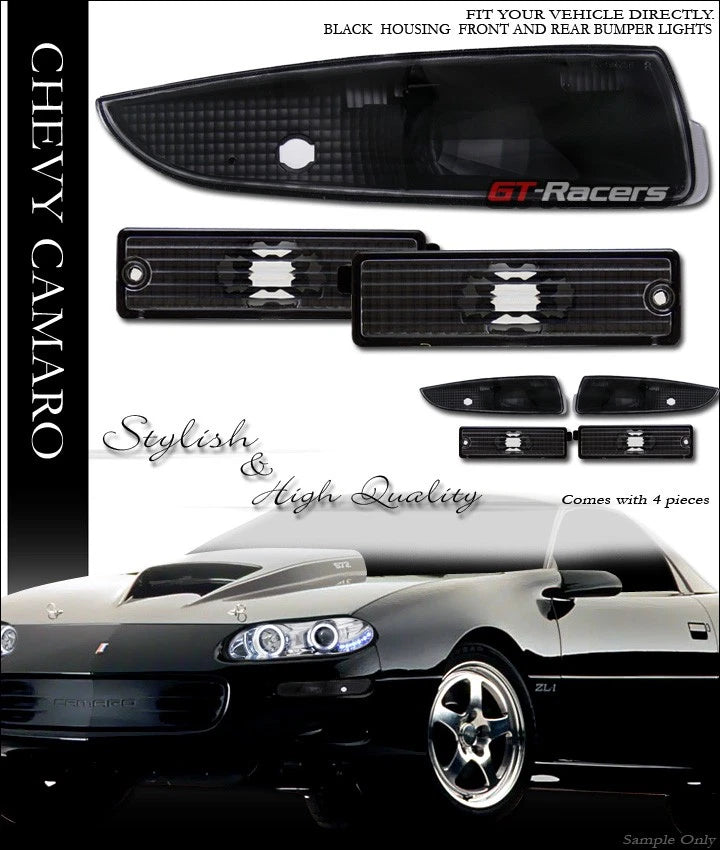 1993-2002 Chevy Camaro Black Front Signal Bumper+Rear Side Marker Lights K2