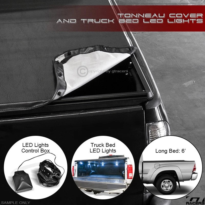 2016-2023 Tacoma 6 Ft Truck Long Bed Snap-On Vinyl Tonneau Cover+Led Lights