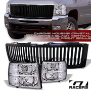 Chrome Headlights Signal Nb+Black Vertical Front Grille 07-13 Silverado 1500