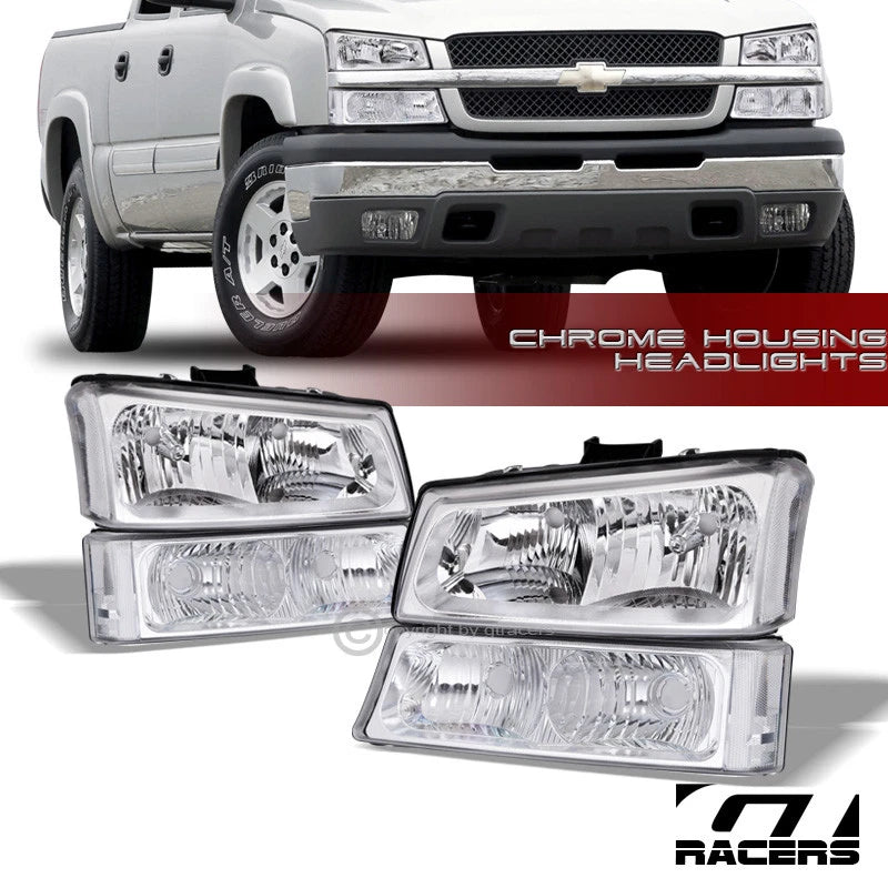 2003-2006 Chevy Silverado/Avalanche Chrome Headlights+Signal Bumper Lamps nb