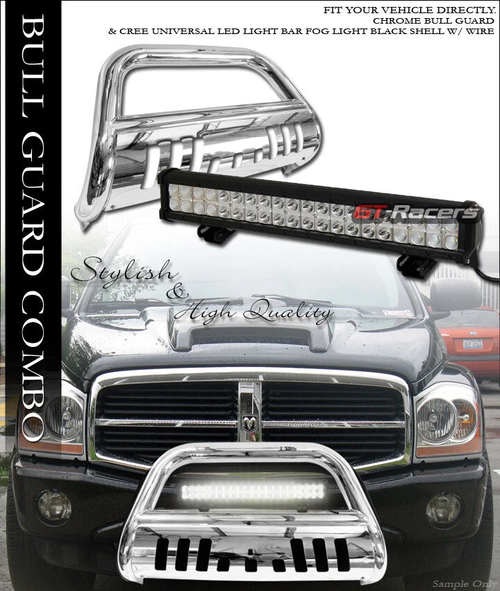 S/S Chrome Bull Bar Guard+120W CREE LED Light 04-10 Dodge Durango/06+ Aspen
