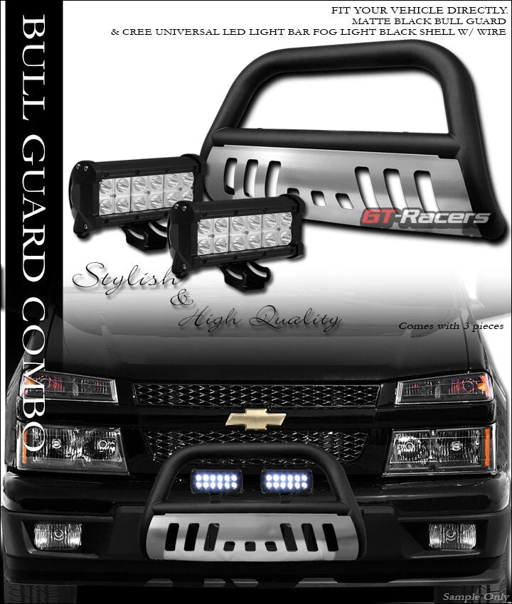 Matte Blk Bull Bar Guard+SS Skid+36W CREE LED Lights 04-12 Colorado/Canyon