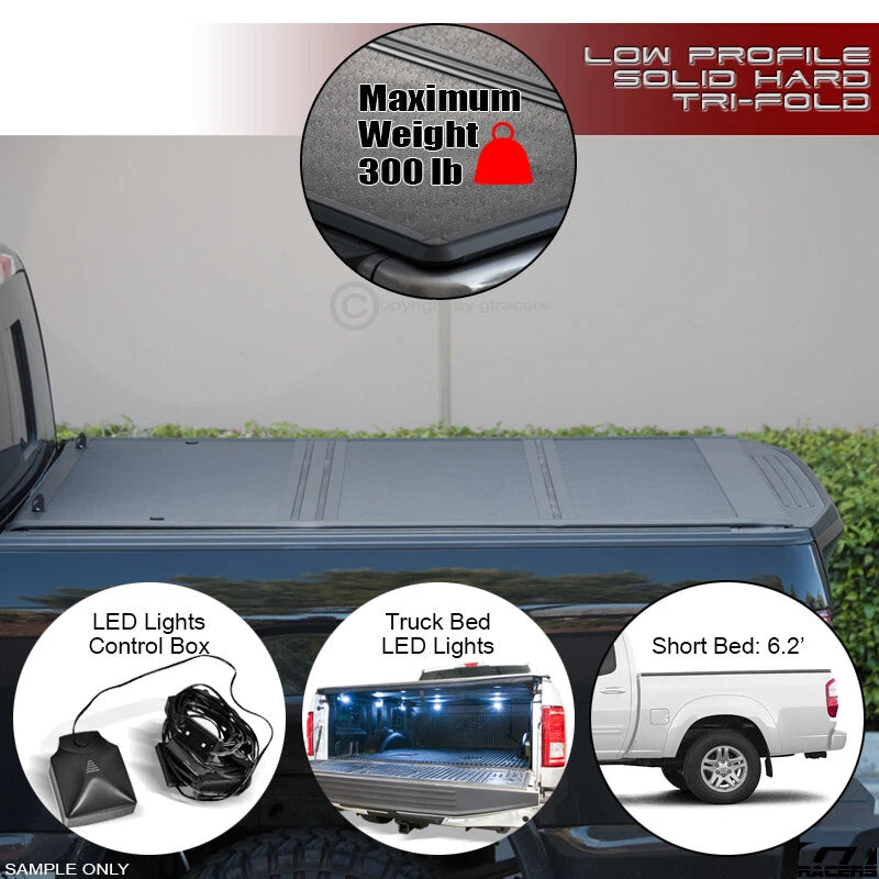 2000-2006 Toyota Tundra 6.2' Bed Low Profile Hard Tri Fold Tonneau Cover+LED