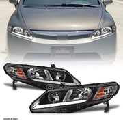2006-2011 Honda Civic Sedan Black Crystal Headlights Signal Amber w/LED Tube