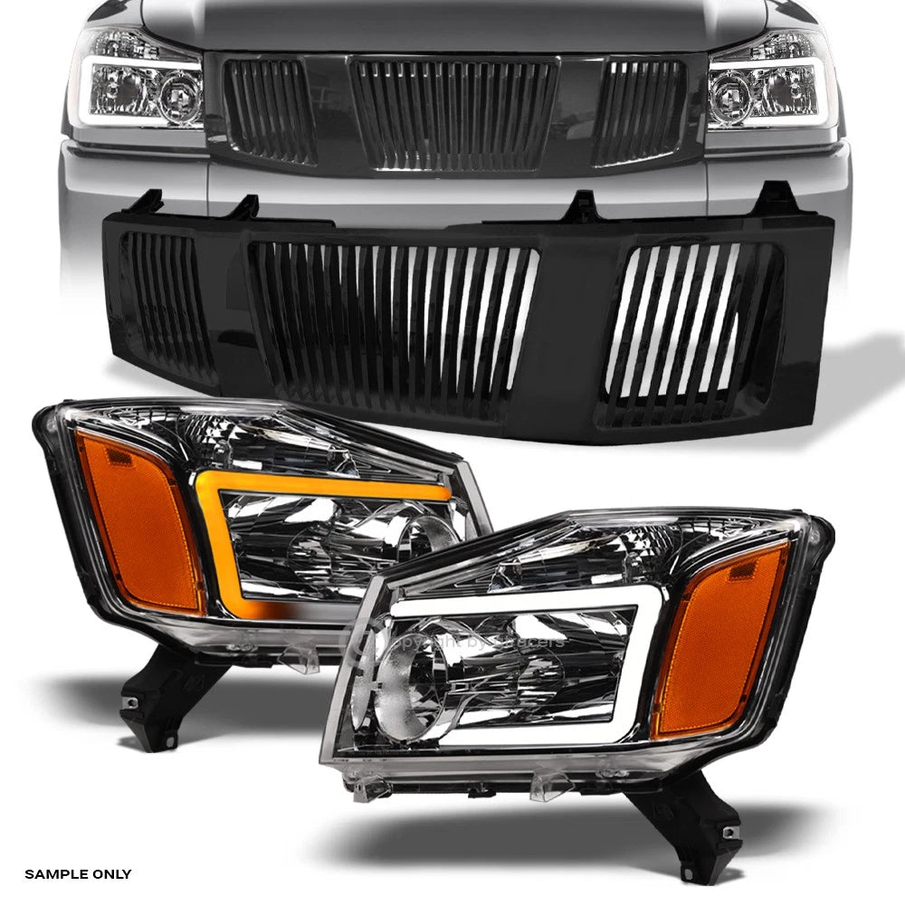 Switchback Sequential 04-07 Titan/Armada Chrome LED Headlights A+Blk V Grill