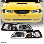 1999-2004 Ford Mustang Chrome Crystal Headlights Signal Amber w/LED Tube Bar