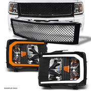 Switchback Sequential 07-13 Silverado 1500 Blk LED Headlights Am+Mesh Grille