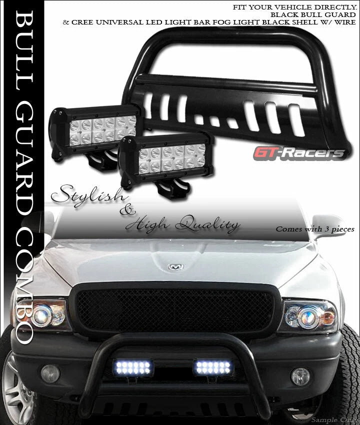 Black Hd Bull Bar Bumper Guard w/36W CREE LED Fog Lights 05-11 Dodge Dakota