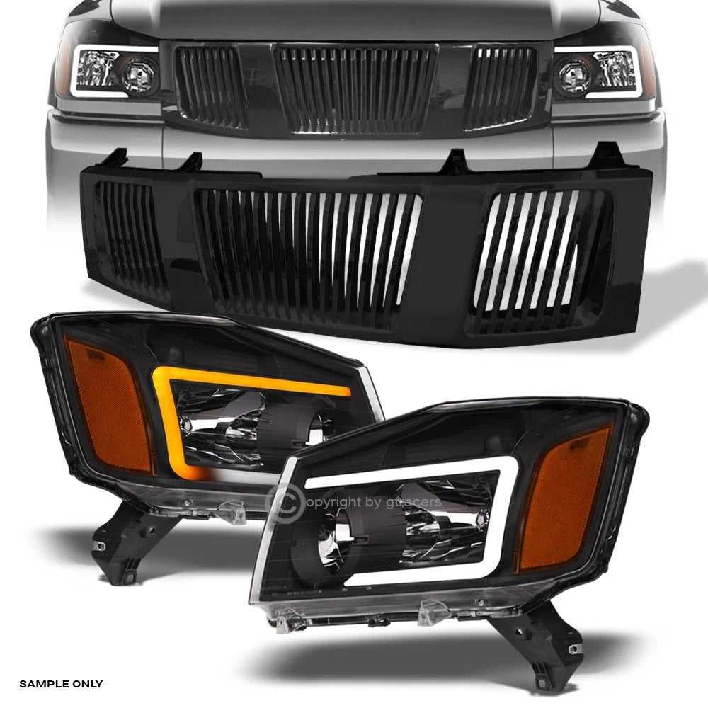 Switchback Sequential 04-07 Titan/Armada Blk LED Headlights A+Vertical Grill