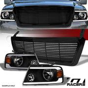 2004-2008 F150 Black LED Tube Bar Headlights Signal Amber+Horizontal Grille