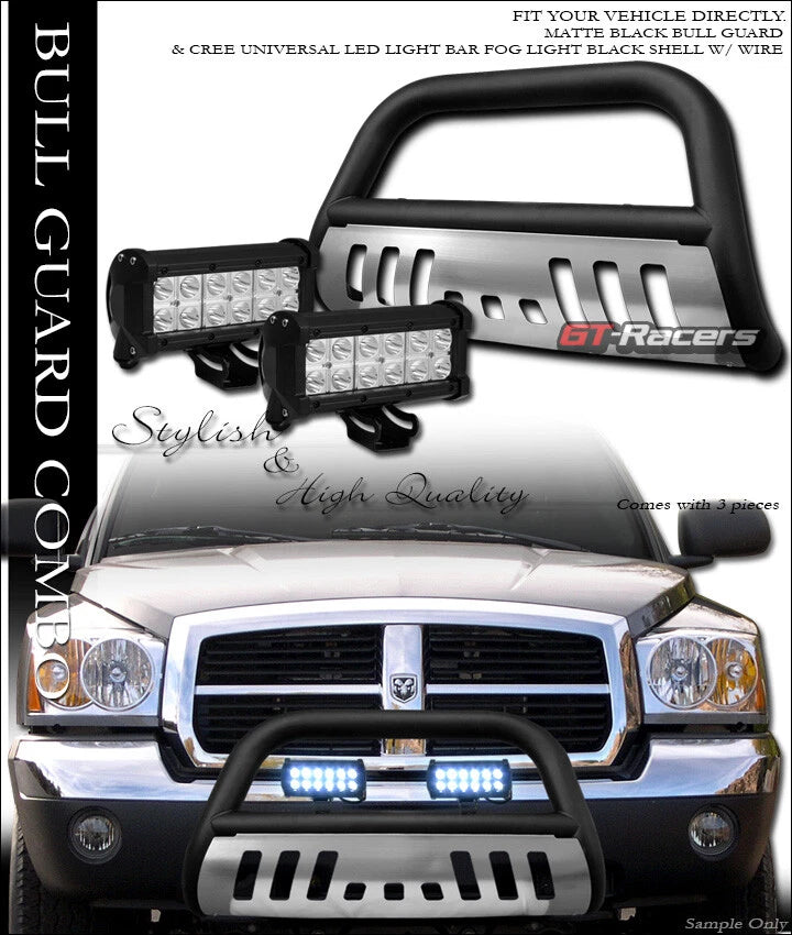 Matte Blk Bull Bar Bumper Guard+Skid+36W CREE LED Lights 05-11 Dodge Dakota
