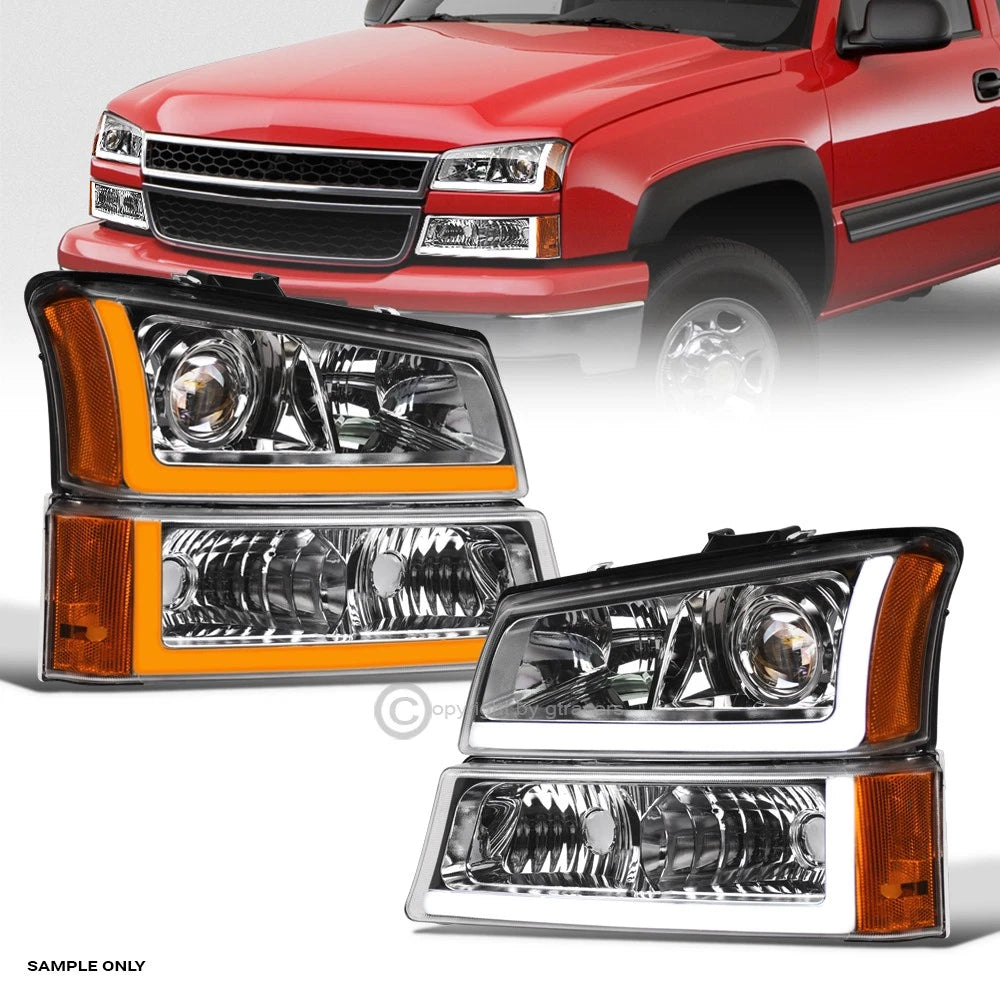 Switchback Sequential 03-07 Silverado Chrome Pro Headlights+Bumper w/LED Bar