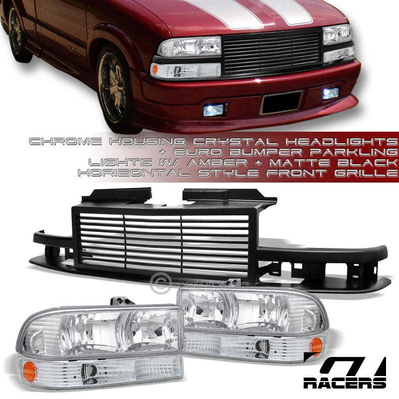 Chrome Headlights K2+Bumper Am+Matte Blk Horizontal Grille 98-04 S10/Blazer