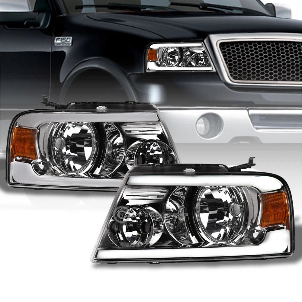 2004-2008 F150/Mark LT Chrome Crystal Headlights Signal Amber w/LED Tube Bar