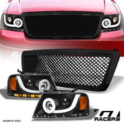 04-08 F150 Black Halo Sequential LED Bar Projector Headlights Am+Mesh Grille