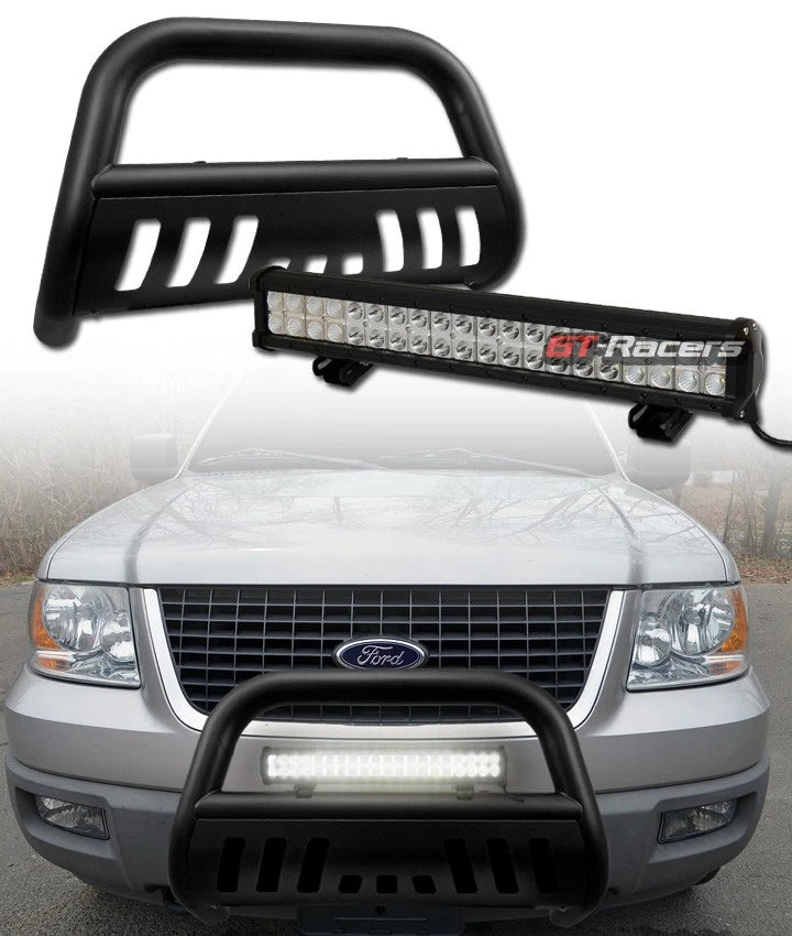 2004-2023 Ford F150 Matte Blk Bull Bar Bumper Guard+120W CREE LED Fog Light