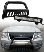 2004-2023 Ford F150 Matte Blk Bull Bar Bumper Guard+120W CREE LED Fog Light