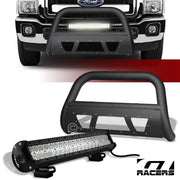 11-16 Ford F250/F350 Matte Blk Studded Mesh Bull Bar+120W CREE LED Fog Light