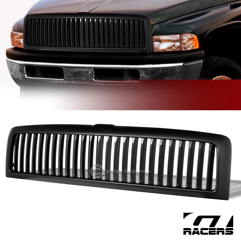 Matte Black 1994-2002 Dodge Ram Vertical Badgeless Front Bumper Grill Grille