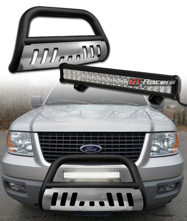 2004-2023 Ford F150 Matte Black Bull Bar Guard+Skid+120W CREE LED Fog Light