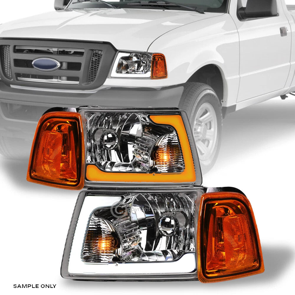 Switchback Sequential 2001-2011 Ranger Chrome Headlights+Corner w/LED Tube