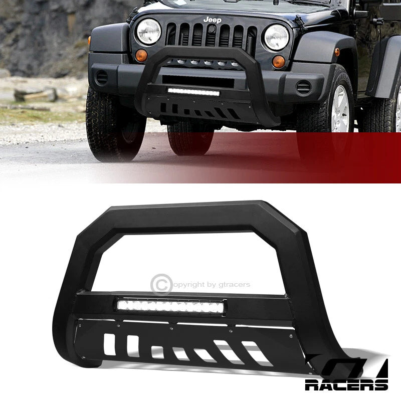 2007-2009 Jeep Wrangler JK Matte Blk AVT Aluminum LED Bull Bar Bumper Guard