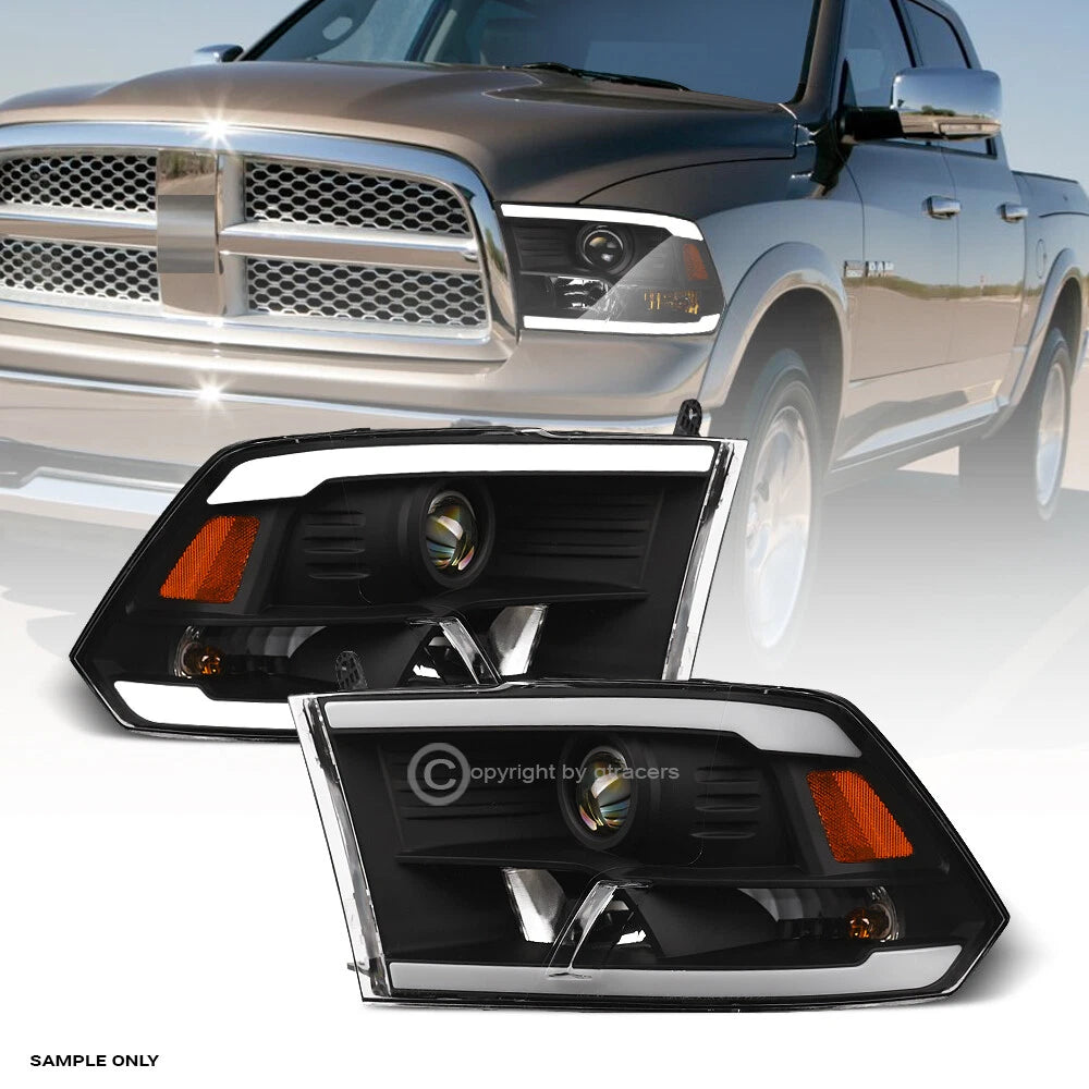 2009-2018 Dodge Ram/2019+ Classic Blk Projector Headlights Amber w/LED Tube