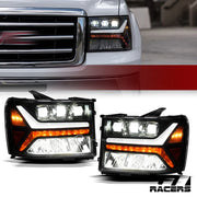 2007-2014 GMC Sierra Blk Full LED Sequential Tube Tri Projector Headlights