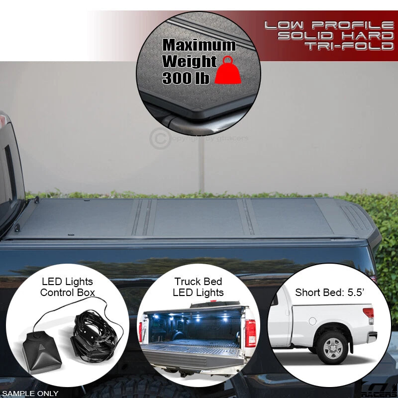 2007-2016 Toyota Tundra 5.5' Bed Low Profile Hard Tri Fold Tonneau Cover+LED