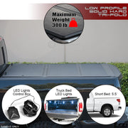 2007-2016 Toyota Tundra 5.5' Bed Low Profile Hard Tri Fold Tonneau Cover+LED