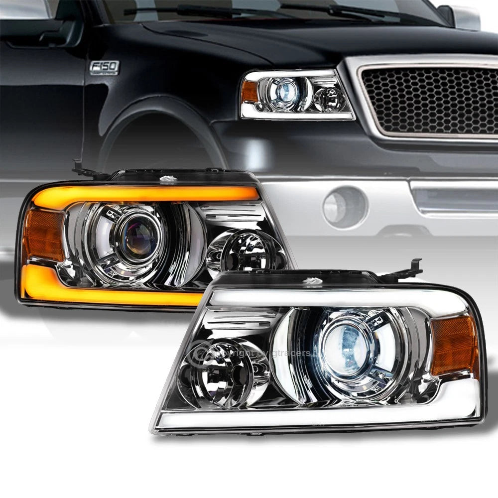 Switchback Sequential 04-08 F150 Chrome Full LED Projector Headlights+Strip