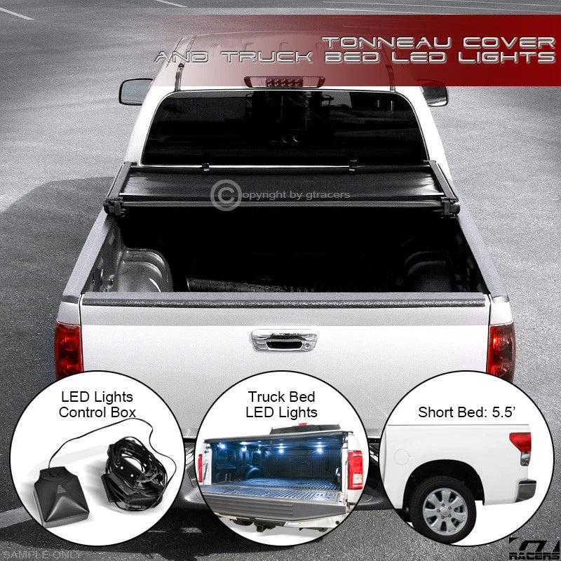 2007-2016 Toyota Tundra 5.5'/66" Bed Tri-Fold Soft Tonneau Cover+LED Lights
