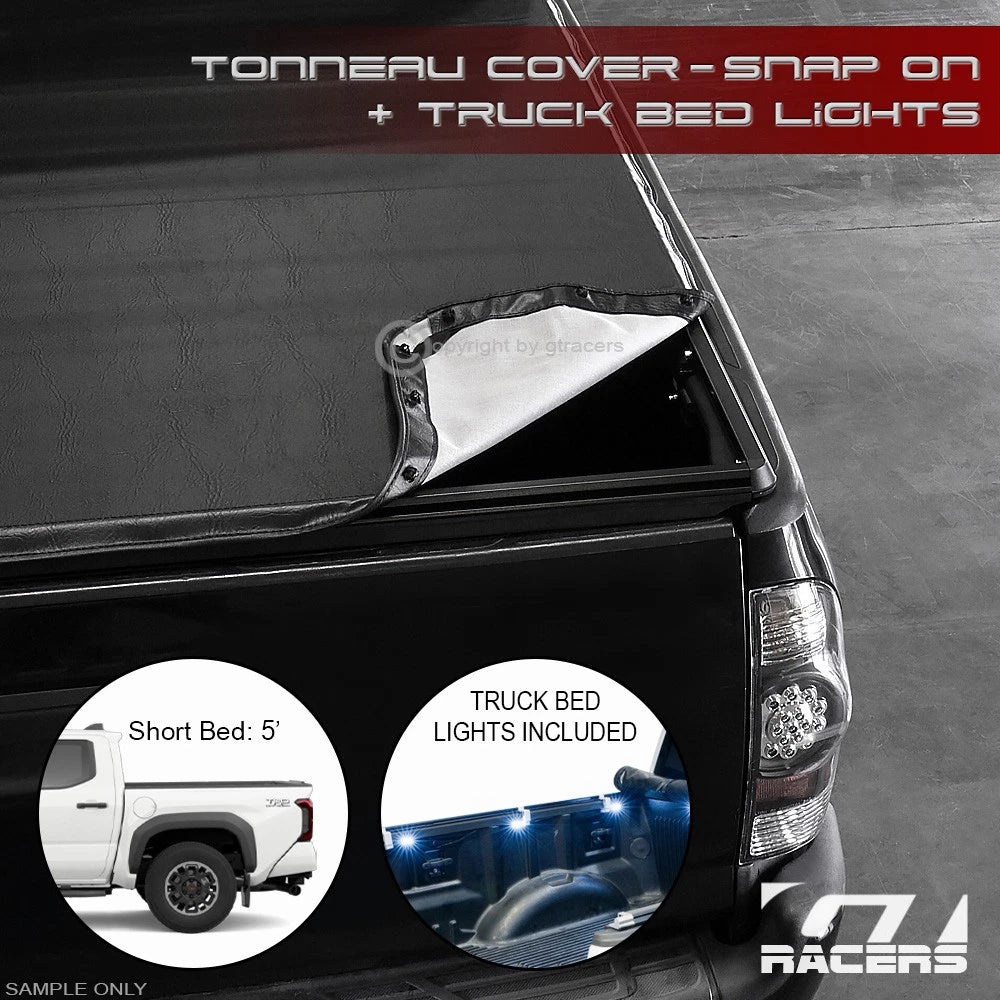 2024-2025 Tacoma 5 Ft 60" Short Bed Hidden Snap-On Tonneau Cover+LED Lights