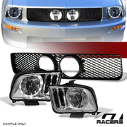 2005-2009 Ford Mustang GT Halo LED Chrome Headlights+Black Mesh Front Grille