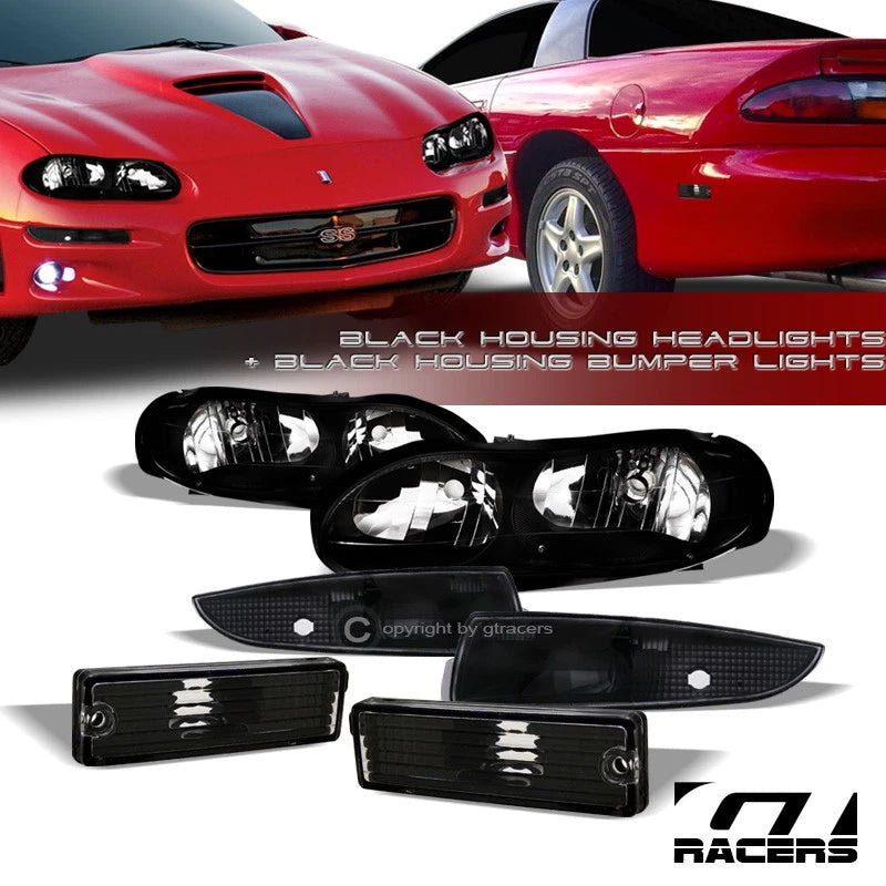 Black Headlights Nb+Bumper Signal Lamps+Rear Side Marker K2 1998-2002 Camaro