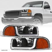 1999-2006 Sierra/Yukon Black Crystal Headlights Signal Amber w/LED Tube Bar