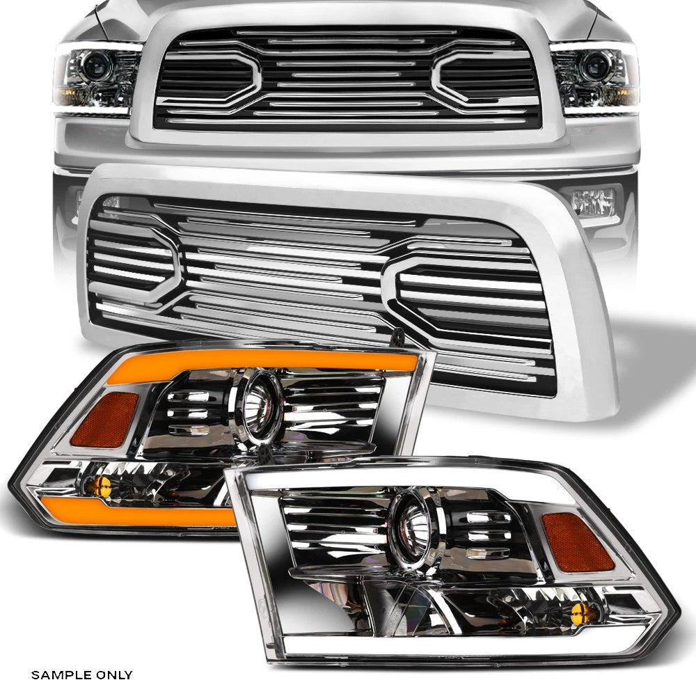 Switchback Sequential 10-18 Ram 2500 Chrome LED Pro Headlights Am+BH Grille