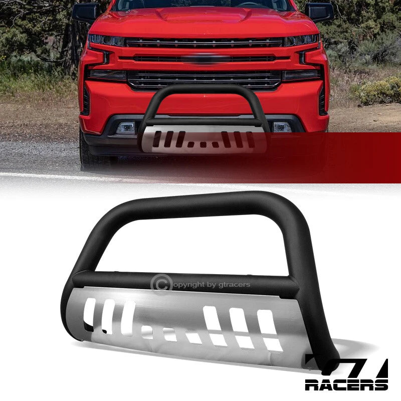 2019-2021 Silverado/Sierra 1500 Matte Blk/Skid Bull Bar Bumper Grille Guard