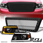 2004-2008 F150 Blk Sequential LED Tube Headlights Am+Matte Rivet Mesh Grille