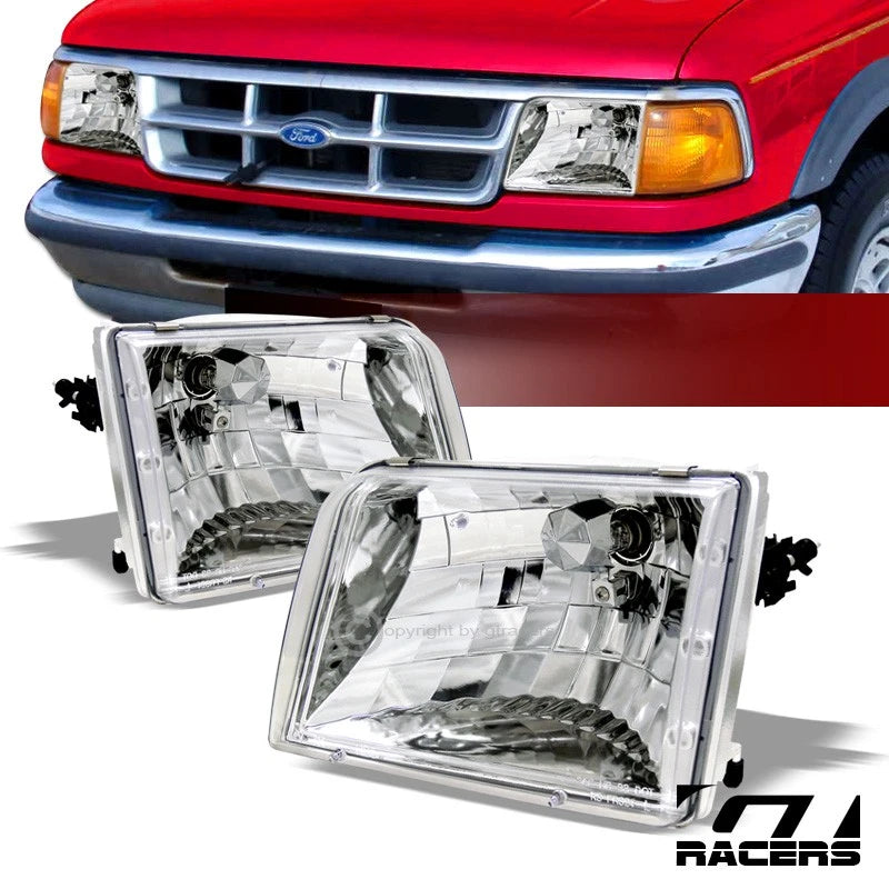 1993-1997 Ford Ranger Euro Style Crystal Chrome Housing Headlights Lamps Ks