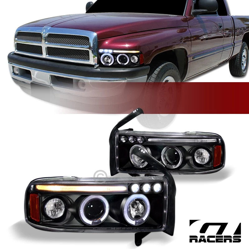 1994-2001 2002 Dodge Ram Black LED Halo Projector Headlights Signal Amber Jy