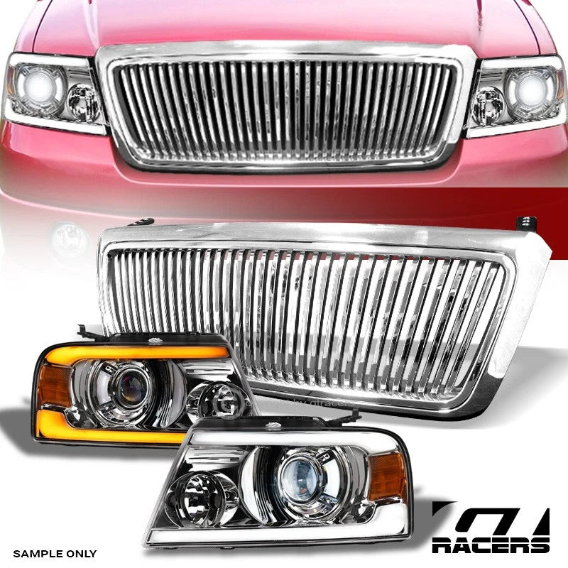 04-08 F150 Chrome Sequential Full LED Projector Headlights A+Vertical Grille