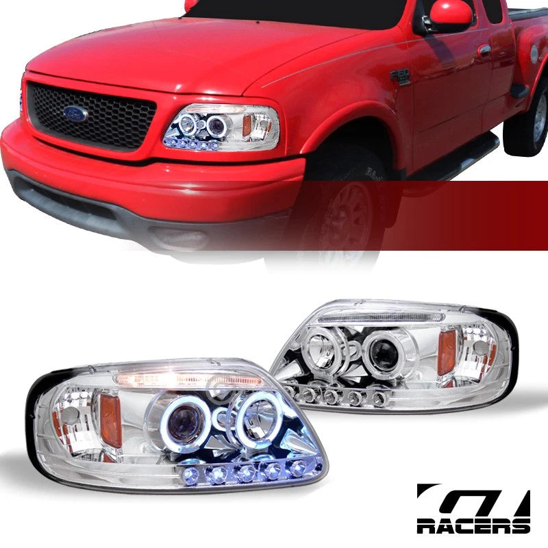 1997-2003 F150/Expedition Chrome LED Halo Projector Headlights Corner Amb 1p