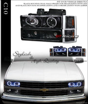 Black Led Projector Headlights+Bumper+Corner Am K2 94-99 Chevy C10 C/K Truck