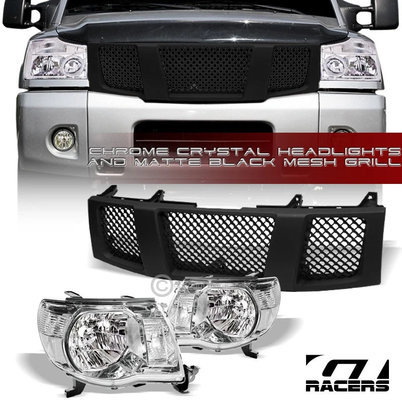 2004-2007 Nissan Titan/Armada Chrome Headlights Signal+Matte Blk Mesh Grille