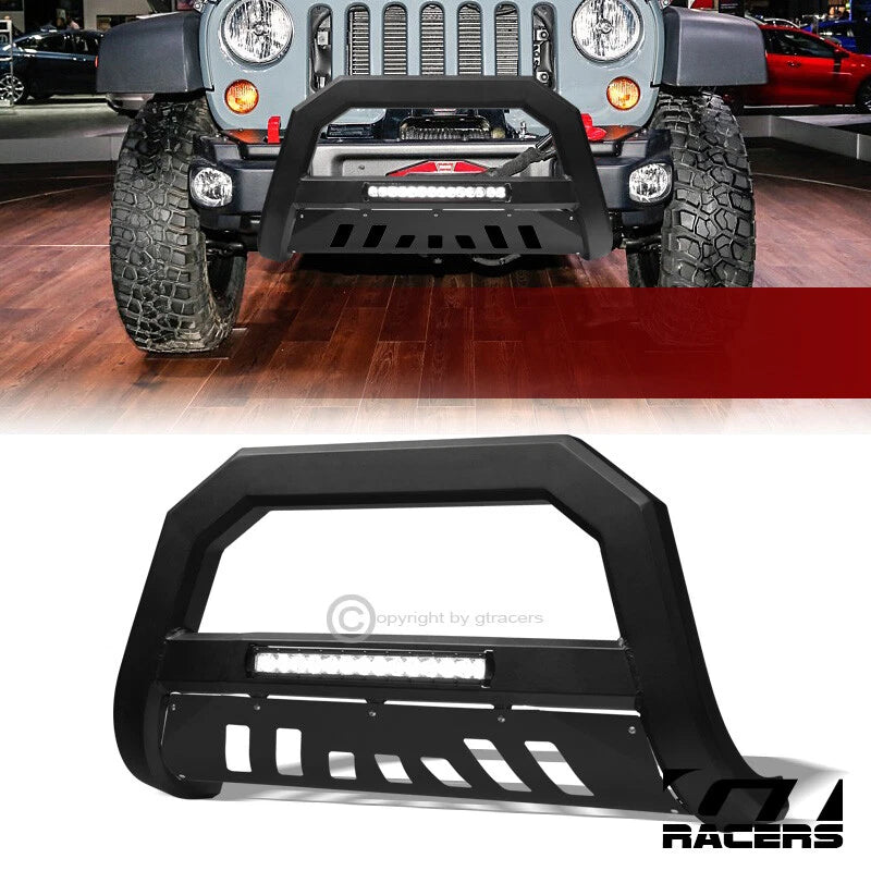 2010-2018 Jeep Wrangler JK Matte Blk AVT Aluminum LED Bull Bar Bumper Guard