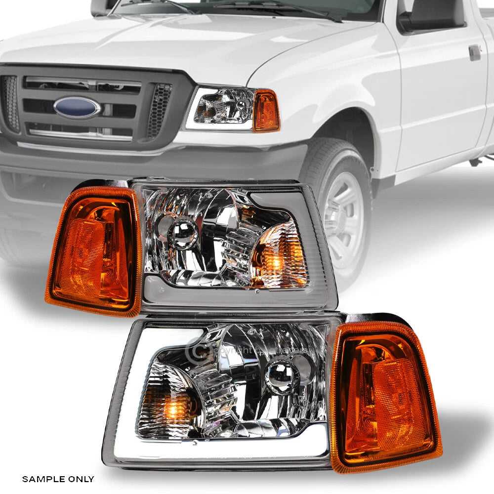 2001-2011 Ford Ranger Chrome Headlights+Corner Signal Lamps Amber w/LED Tube