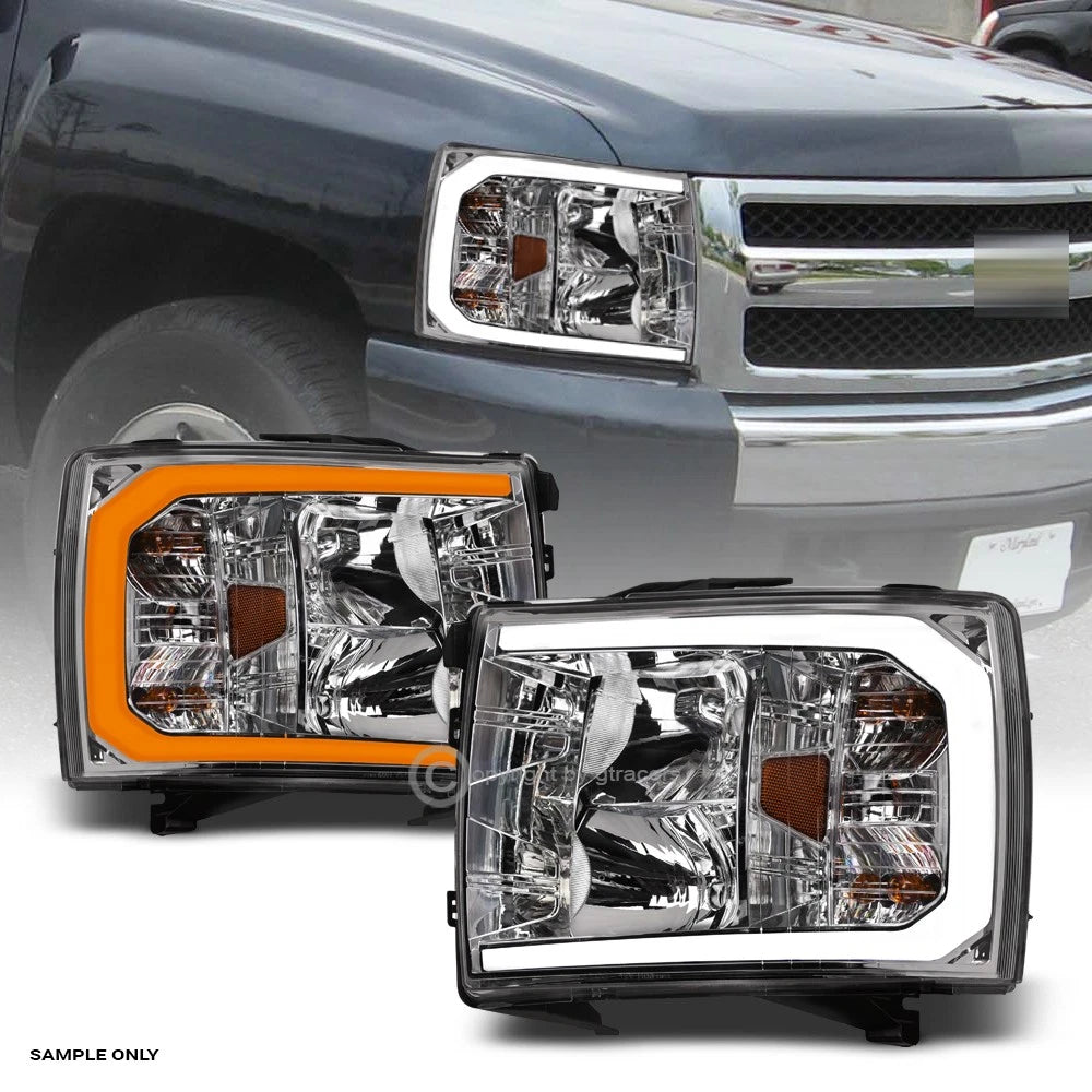 Switchback Sequential 2007-2014 Silverado Chrome Headlights w/LED Tube Bar