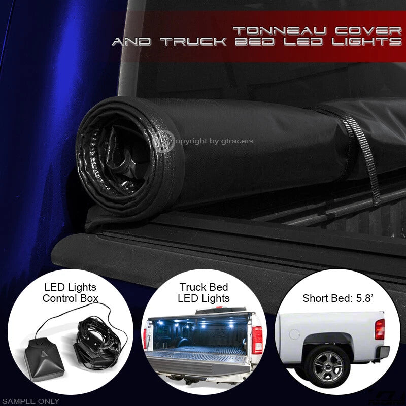 2007-2014 Silverado/Sierra 5.8' Bed Lock & Roll-Up Tonneau Cover+LED Lights